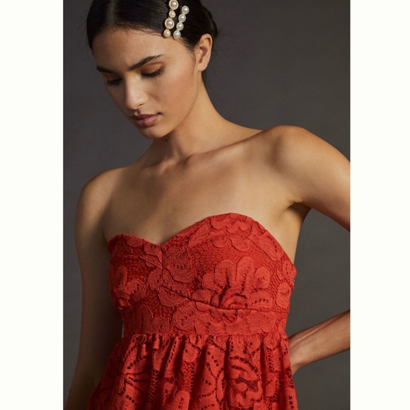 ❤️ Anthropologie ❤️ Maeve Strapless Lace Mini Dress Red Strapless XL new - Picture 4 of 8